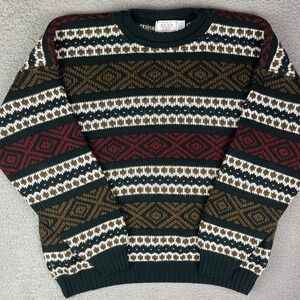 Vintage Sweater Men XL Green Red Striped Knit Pullover The Mens Store Acrylic